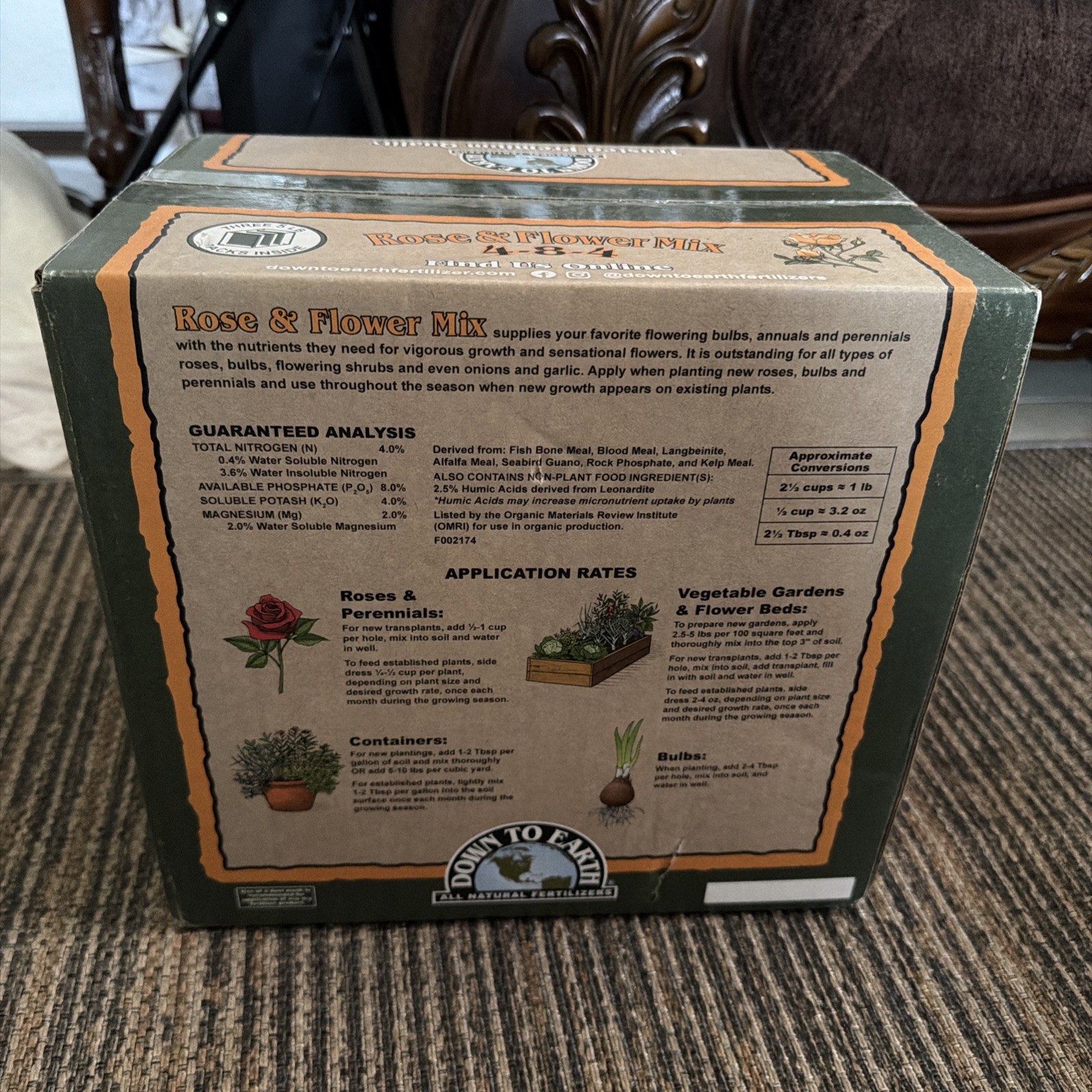 Down To Earth Organic Rose & Flower 4-8-4 All-Natural Fertilizer Mix, 15 lbs