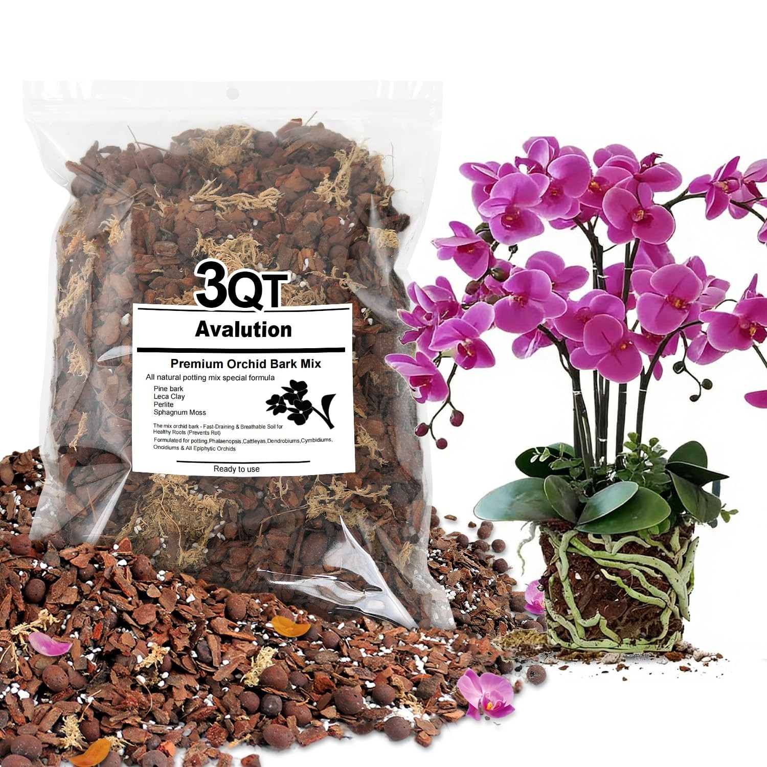 Orchid Bark Potting Mix 3 Quart, Mix Pine Bark,Perlite, Sphagnum Moss and Cla…