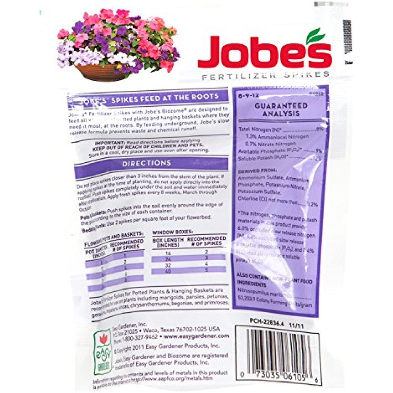 Jobe’s, Fertilizer Spikes, Potted Plants and Hanging Baskets, 18 Count