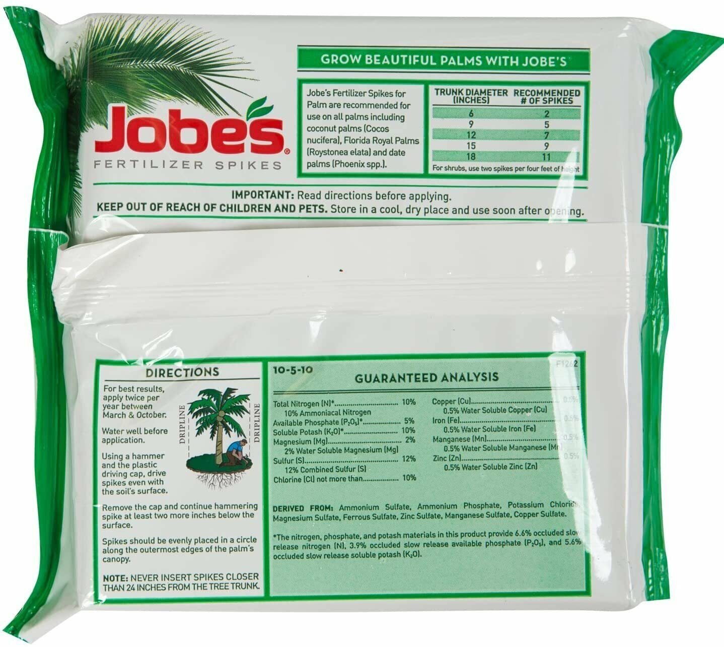 Jobe’s 01010 5 Pack Palm Tree Fertilizer / Food Spikes 10-5-10