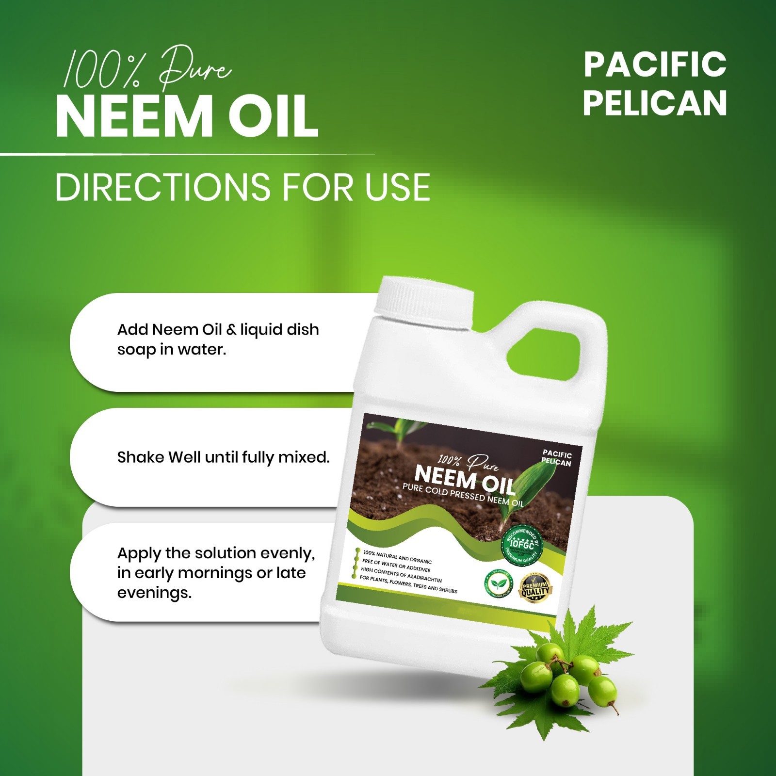 Pacific Pelican 100% Pure Cold Pressed Neem Oil – For Plants & Vegetables