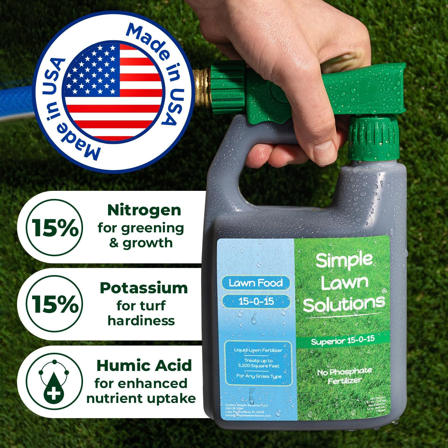Superior 15-0-15 Liquid Lawn Fertilizer – Lawn Food for Growth & Green – Nitroge