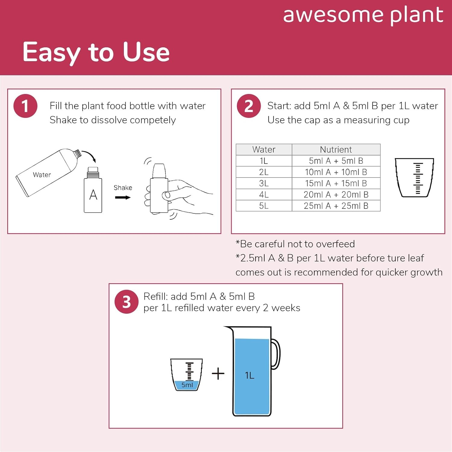 Hydroponic Plant Food A&B Set 600ml Nutrients for Faster Growth Indoor Gardens