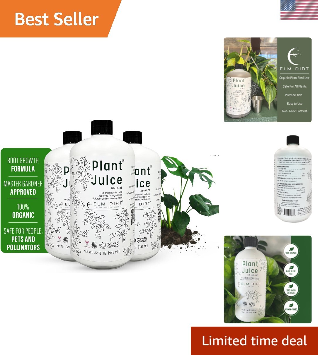 3-Pack Organic Plant Juice Fertilizer for Happy House Plants & Thriving Gardens