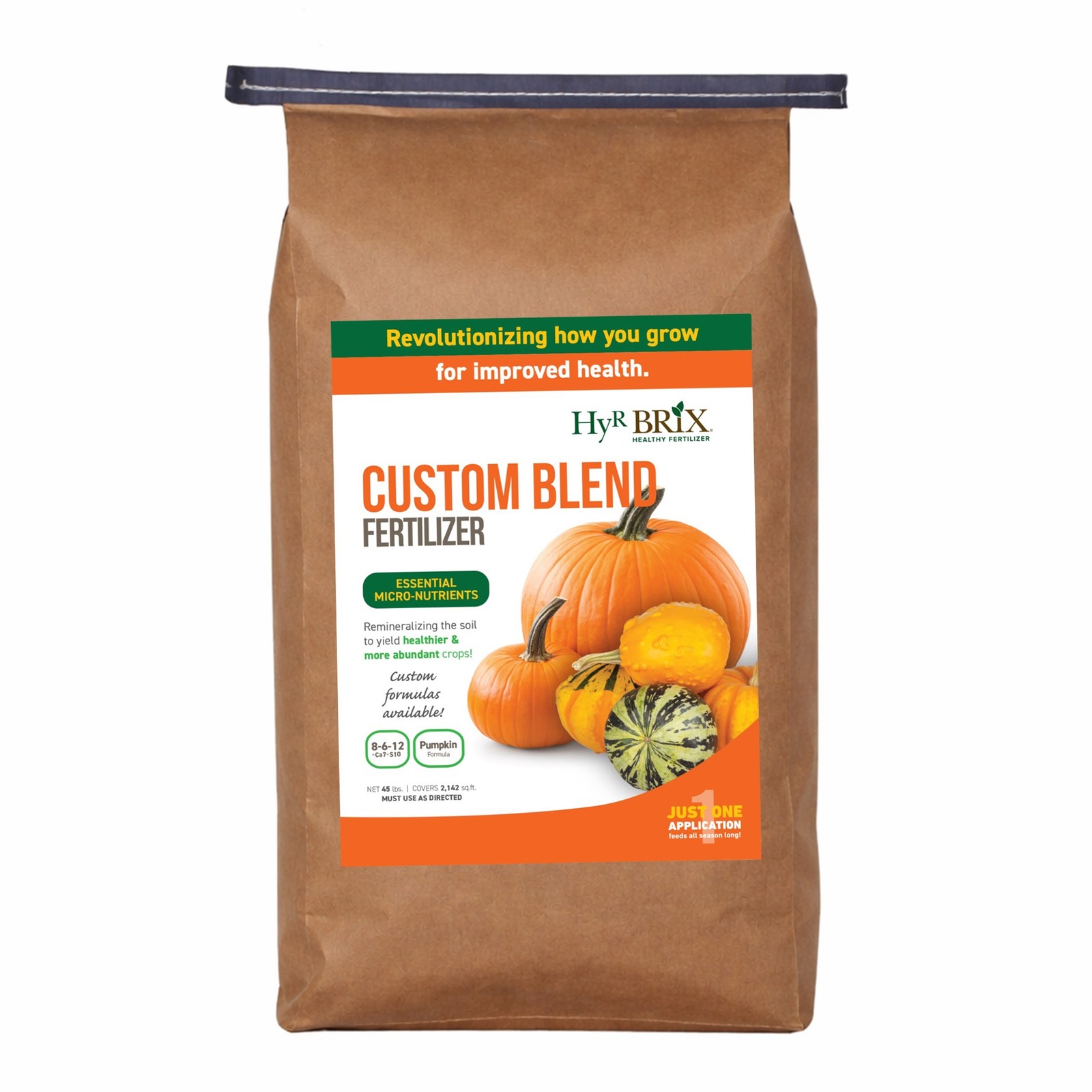HyR BRIX 8-6-12 Pumpkin Fertilizer Plant Food, 45lb Bag (Covers 2,142 Sq Ft)