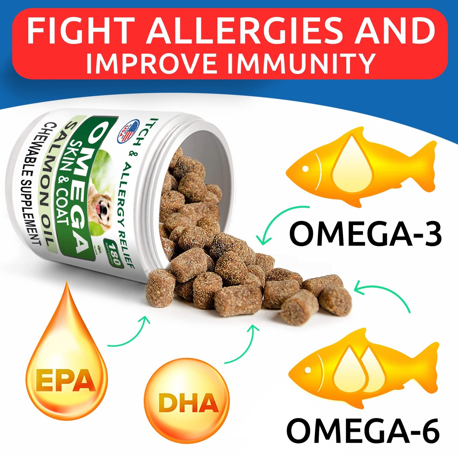 BARK&SPARK Omega 3 for Dogs and Cats-180 Fish Oil Treats for Dogs & Cats Shed…