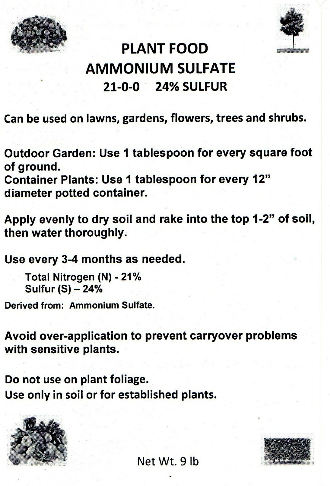 FERTILIZER AMMONIUM SULFATE 21-0-0 GRANULAR SOLUBLE 4 LB BAG – HIGH NITROGEN
