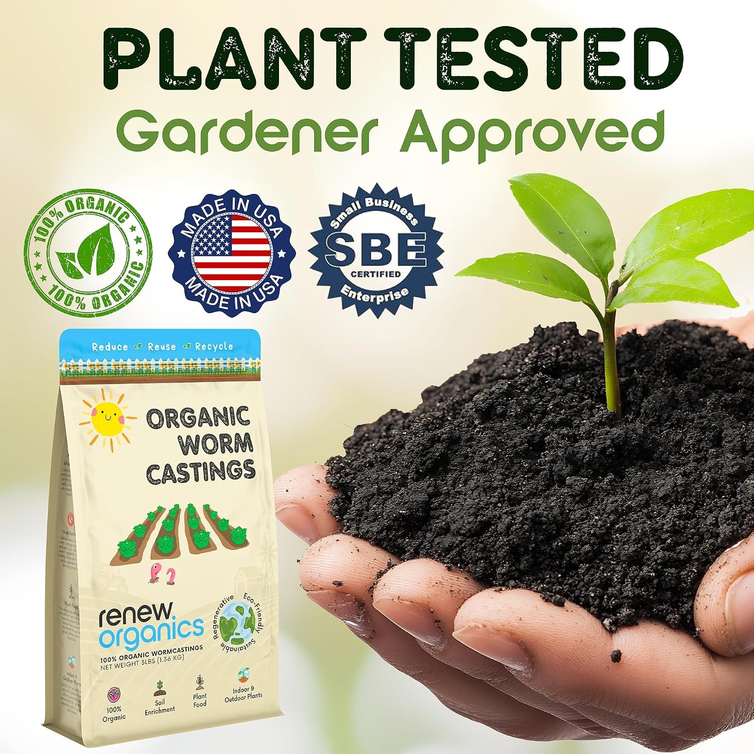 100% Organic Worm Castings (3lbs) – Earthworm Fertilizer & Soil Amendment for In