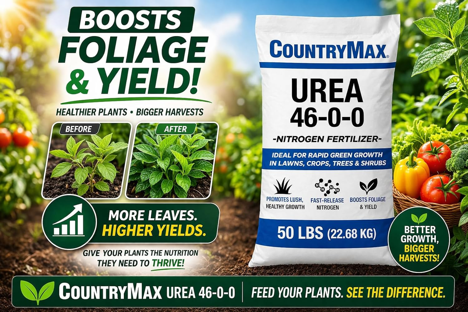 Urea Fertilizer 46-0-0, 10LB Bag – High Nitrogen Lawn Fertilizer for Fast Green-