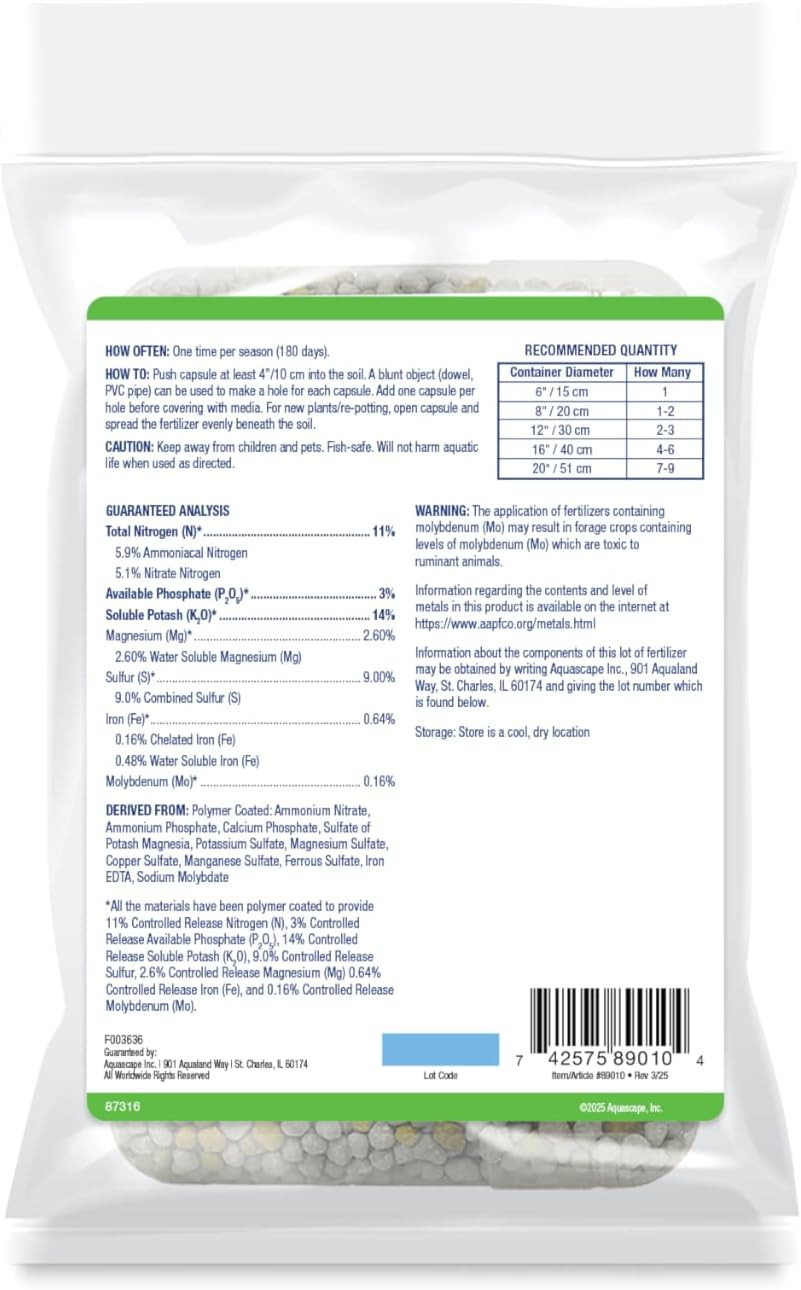 Once-A-Year Pond Plant Fertilizer Capsules, 6-Pack, Easy Annual Feeding for Aqua