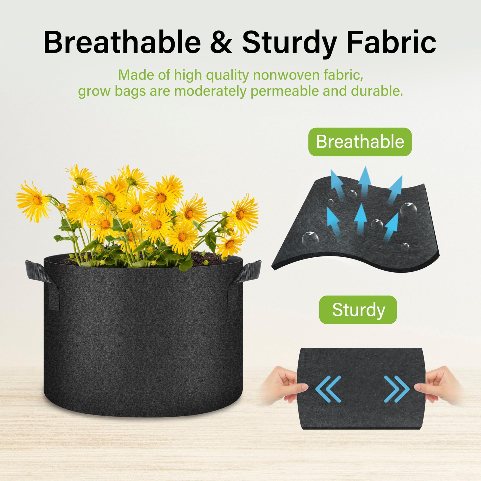HealSmart Plant Grow Bags 10 Gallon, Tomoato Planter Pots 5-Pack with Handles…