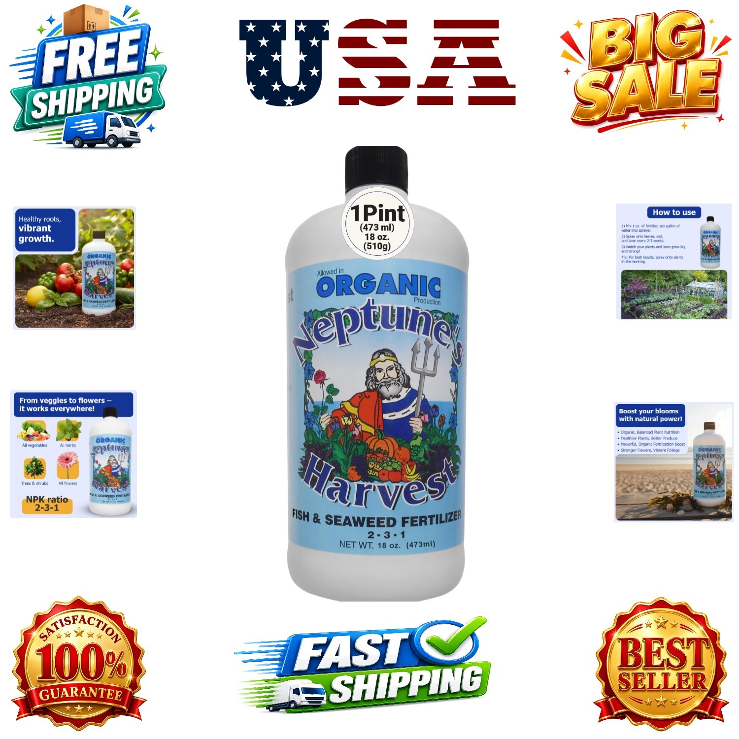 Fish & Seaweed Liquid Fertilizer 2-3-1 – 18oz Pint – Plant Food for Garden – …