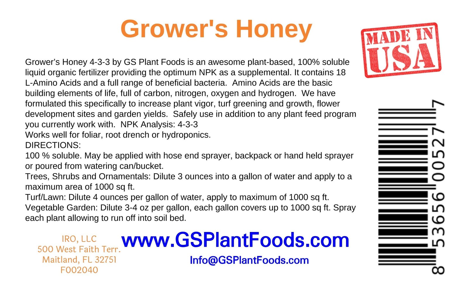 Grower’s Honey Plant Based Liquid Fertilizer – Organic Plant Food for Huge Ve…