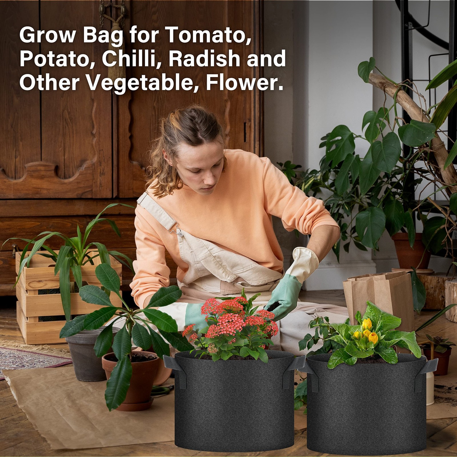 HealSmart Plant Grow Bags 5 Gallon, Tomoato Planter Pots 10-Pack with Handles…