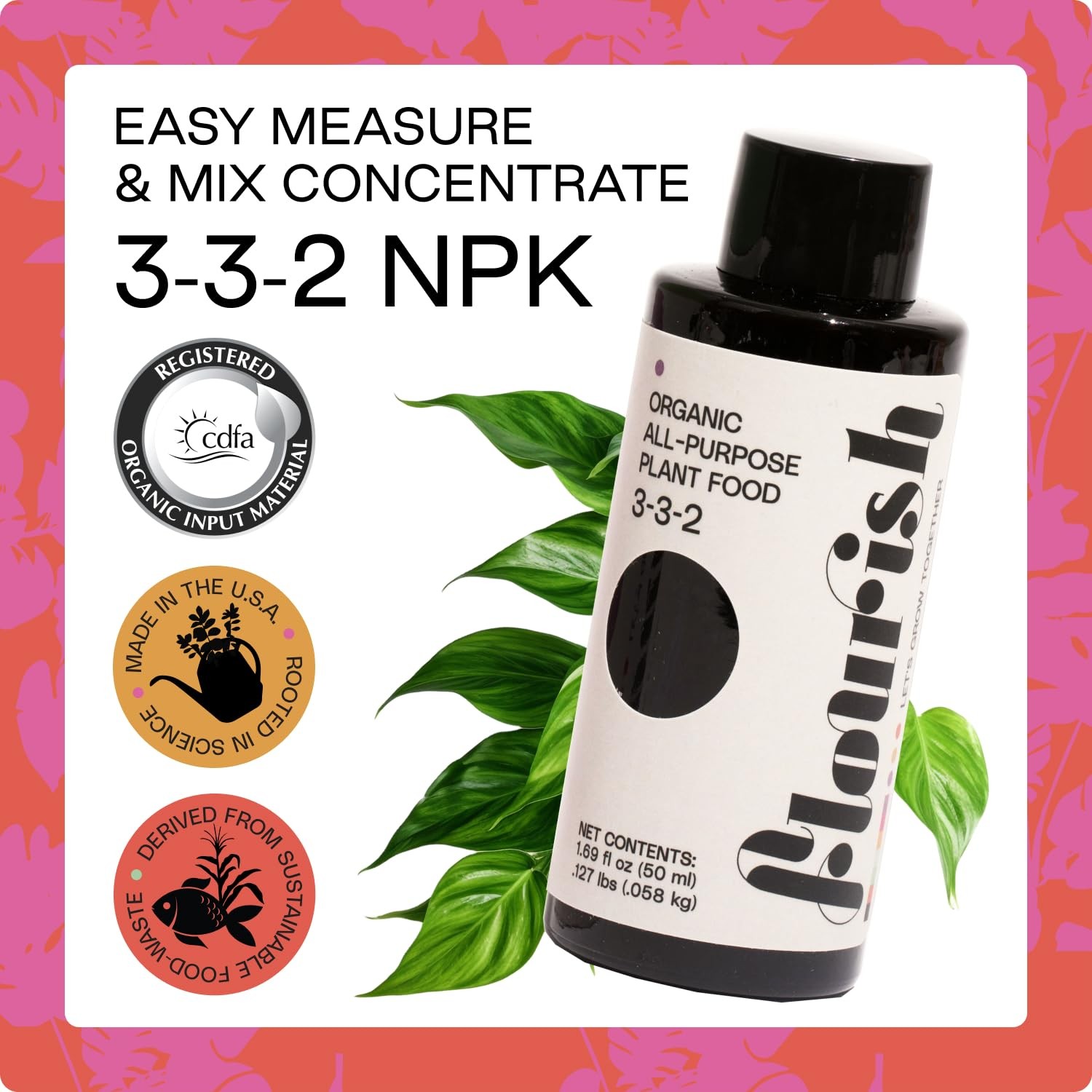 Organic All-Purpose Plant Food Fertilizer 3-3-2 NPK 1.69 fl oz Indoor Plants