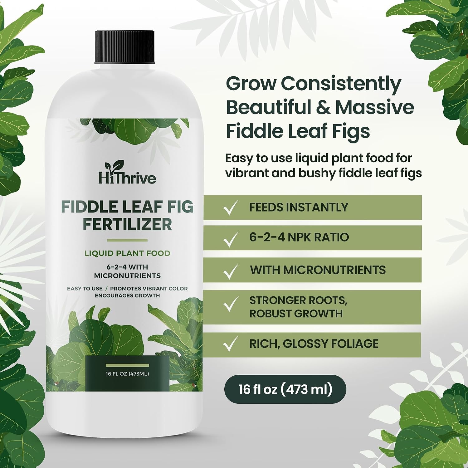 Fiddle Leaf Fig Fertilizer, Liquid Feed for Strong, Healthy Growth, 16oz | HiThr