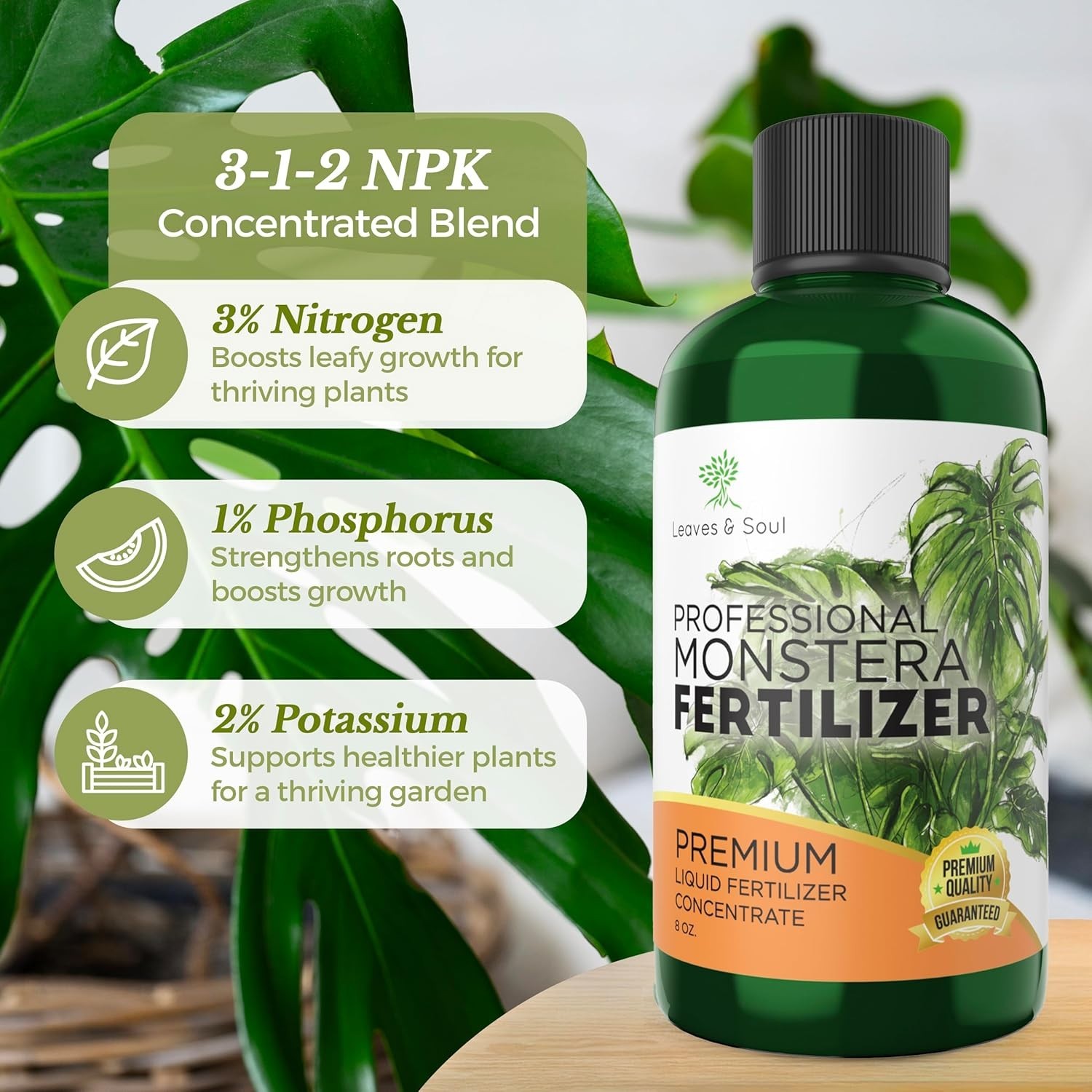 Guaranteed Monstera Plant Fertilizer – 8 Oz of 3-1-2 Nutrients & Growth Vitality