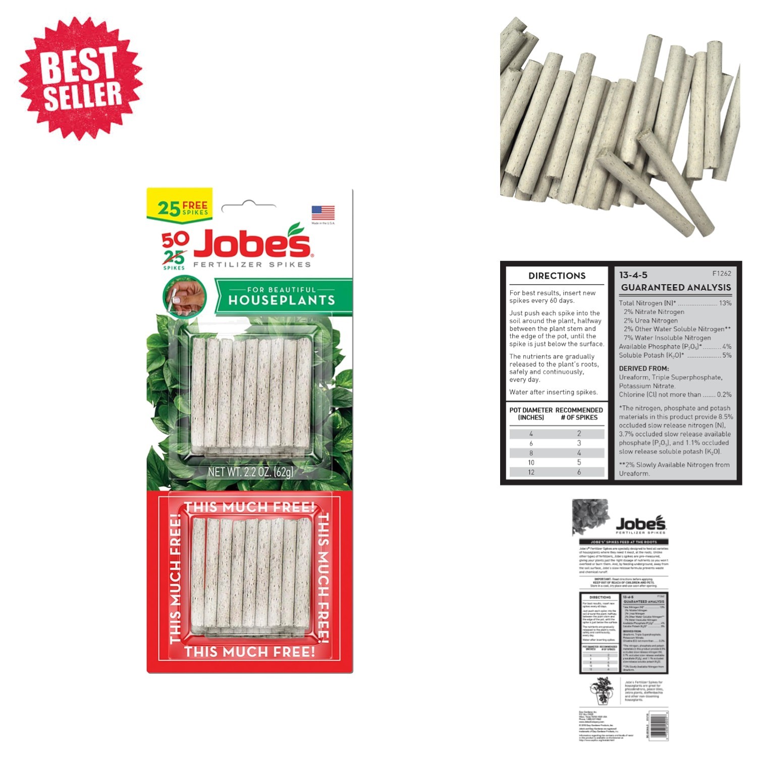50 Count Indoor Plant Food Fertilizer Spikes – Easy Care for Foliage & Blooms