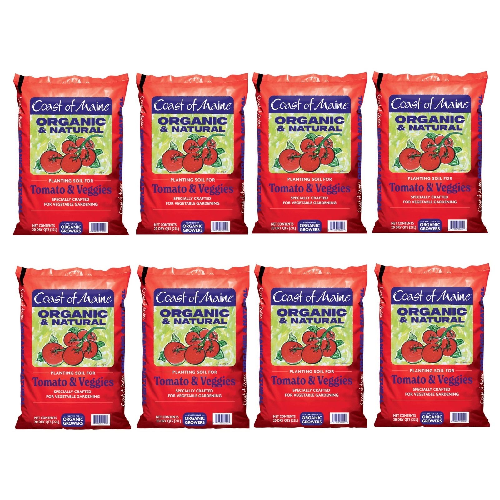 Coast of Maine OMRI Listed Tomato/Vegetable Planting Soil, 20 Qt Bag (Pack of 8)