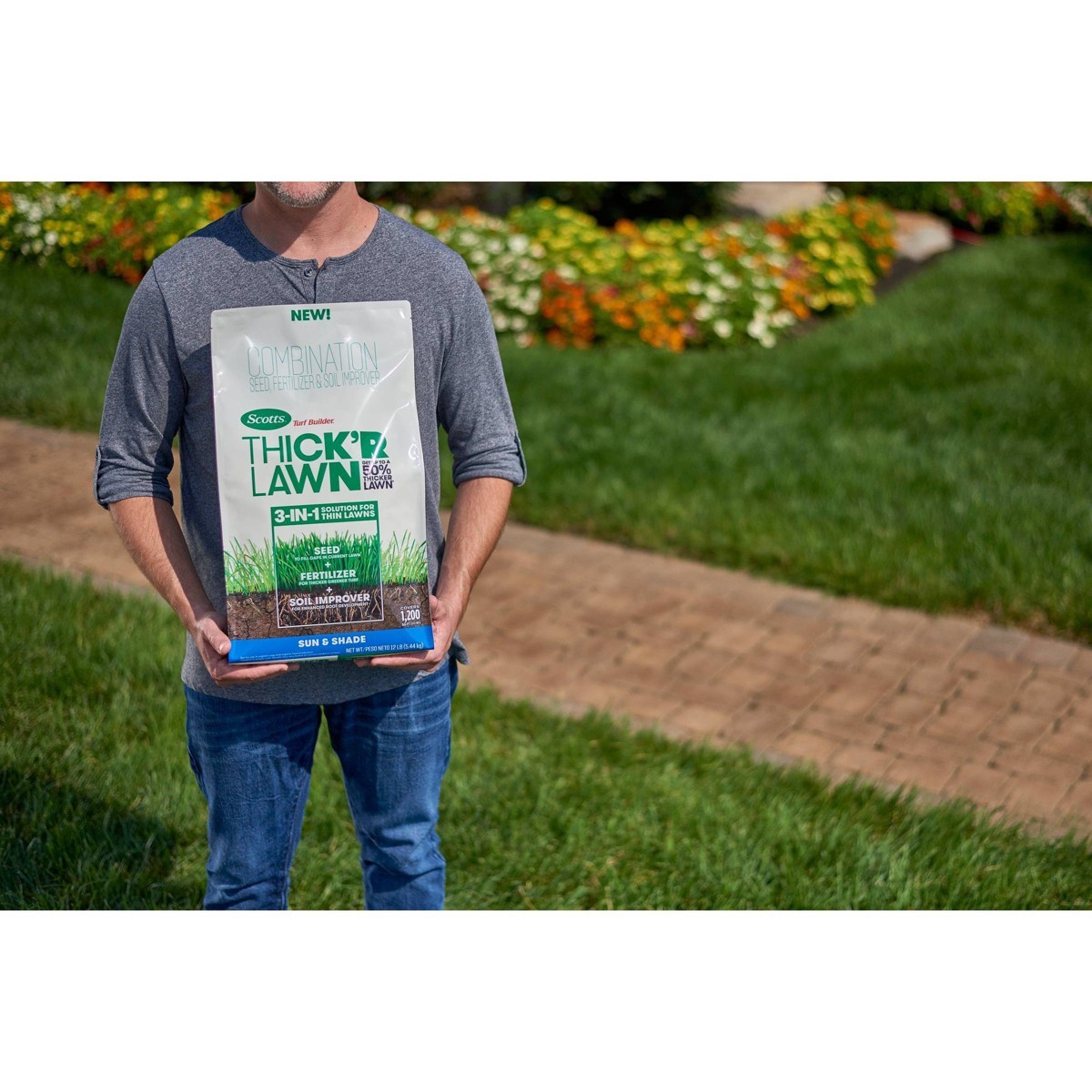 Scotts 3-in-1 Thick’R Lawn Sun & Shade Soil: Soil Improver, Seed, Fertilizer