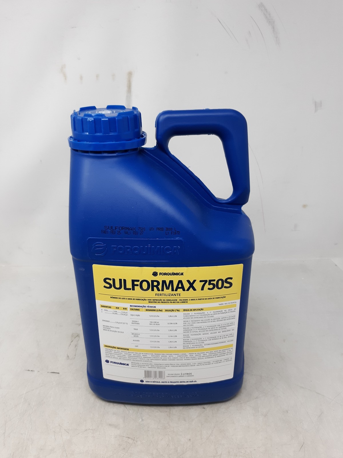 Forquímica Sulformax 750S Liquid Fertilizer 5L Agriculture Use Brazil Import
