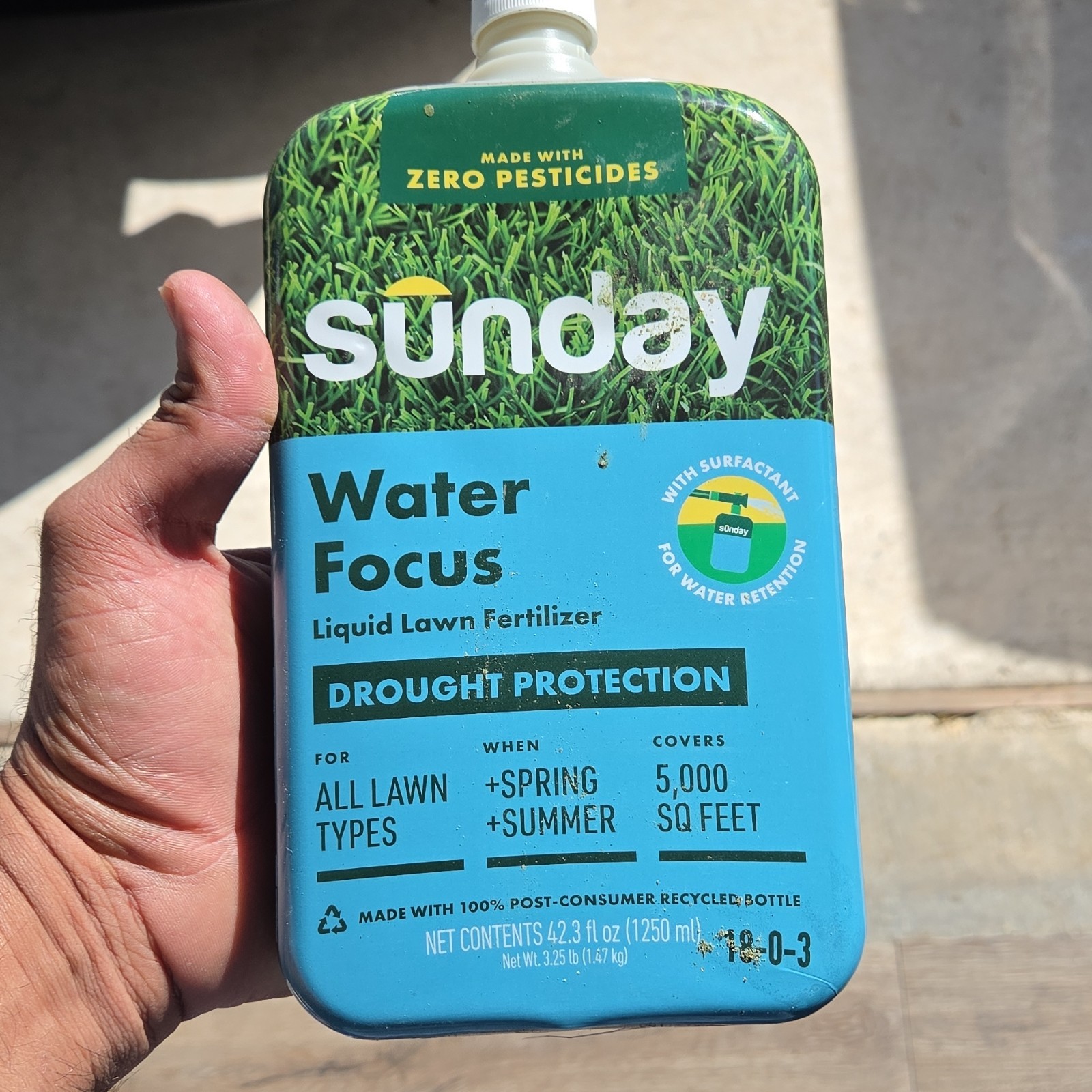 Sunday Water Focus Liquid Lawn Fertilizer 18-0-3 Drought Protection 42.3 fl oz