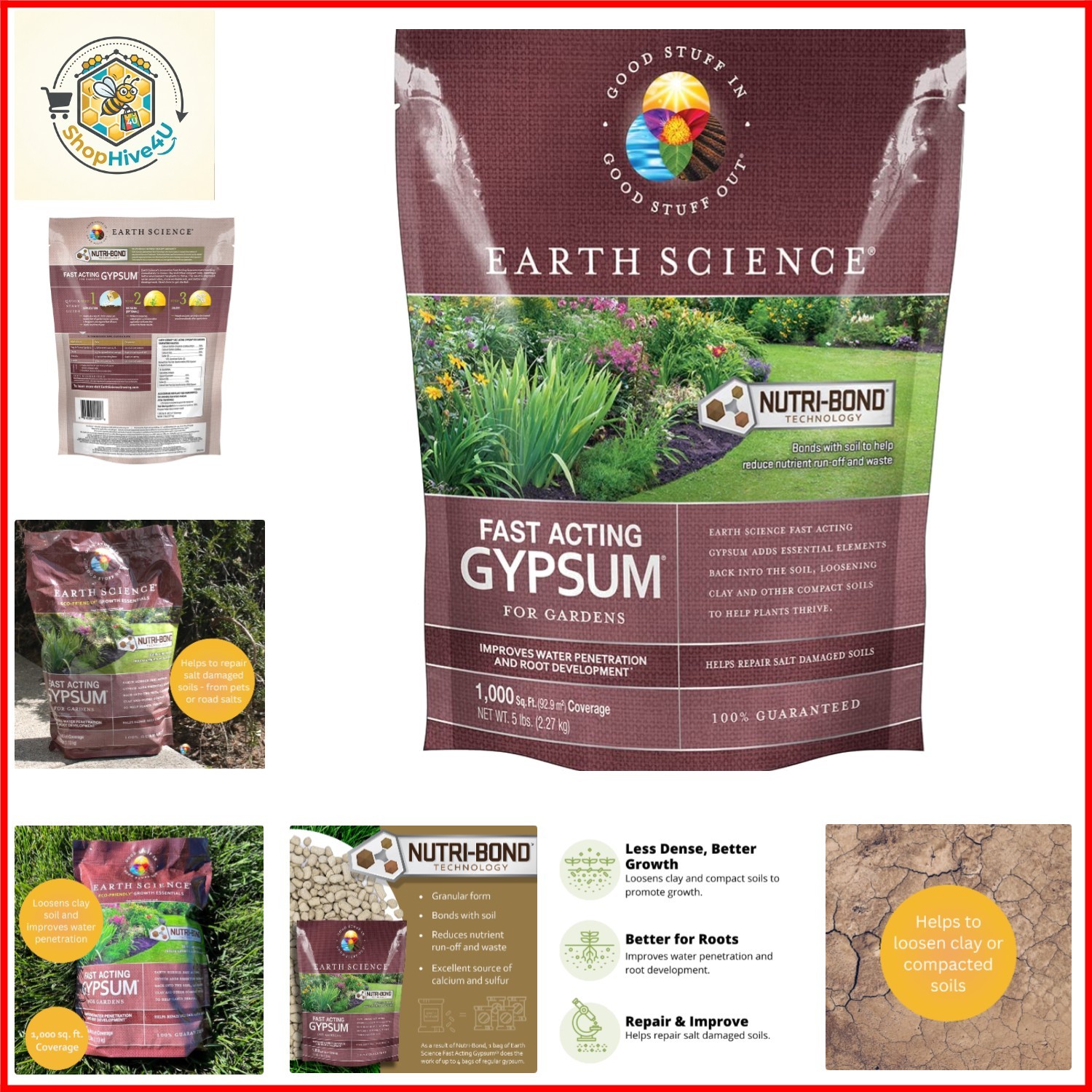 Fast Acting Gypsum Granules—5 lb— Soil Conditioner Adds Calcium, Repairs Salt…