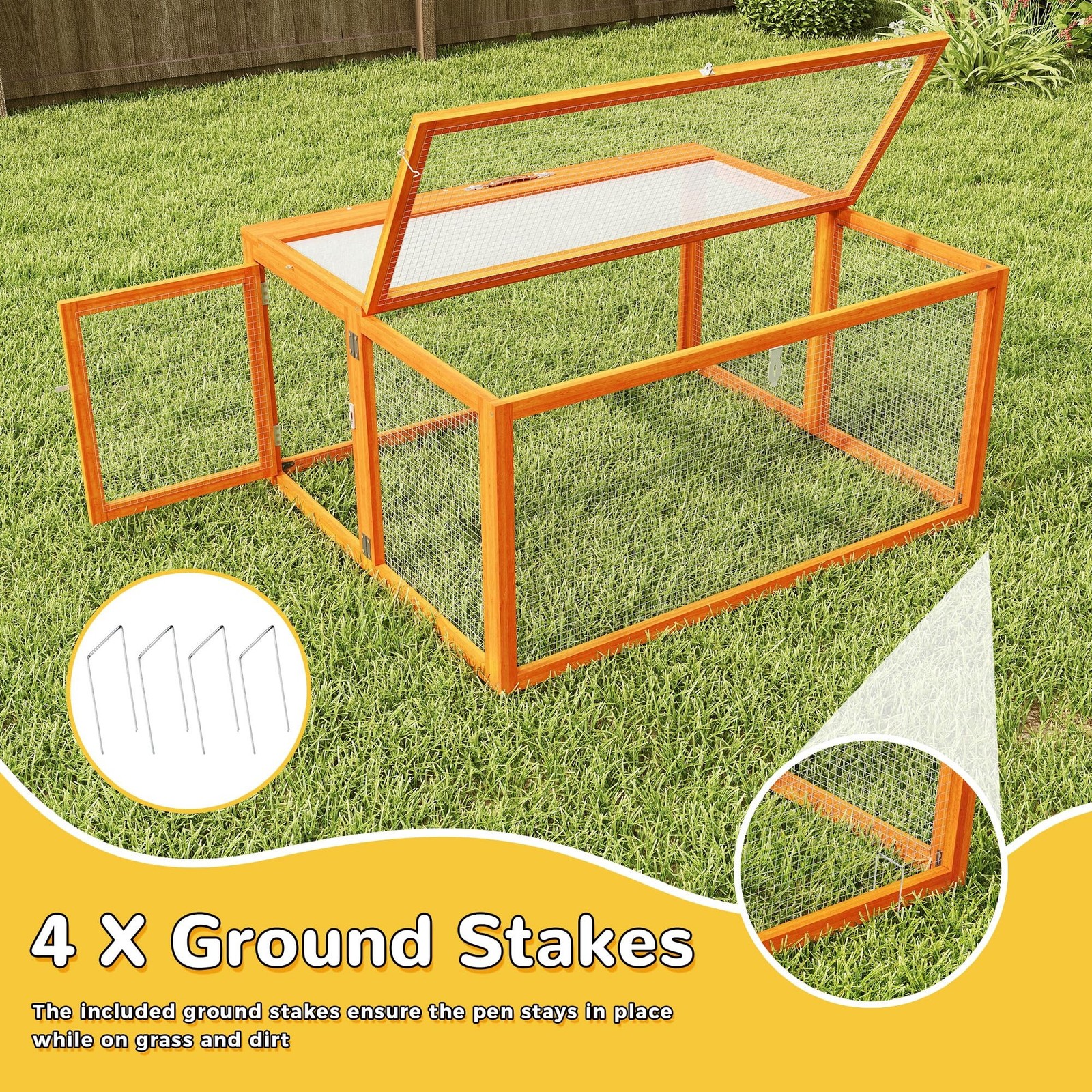 Nyeekoy Portable Chicken Coop with UV-Proof Panel, 4X Garden Stakes, Wooden R…