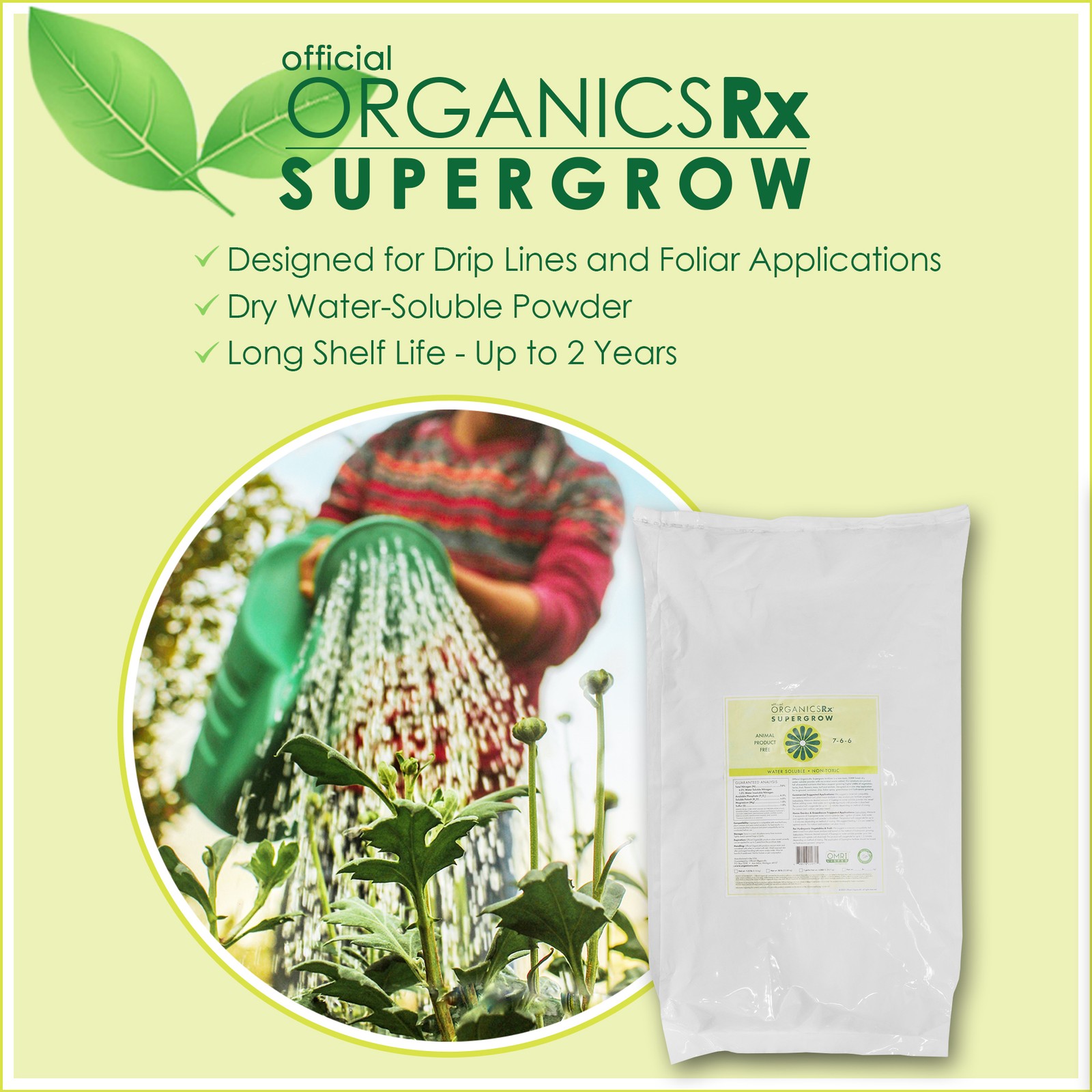Official OrganicsRx Supergrow Fertilizer Powder For Plants/Gardening, 20lb Bag