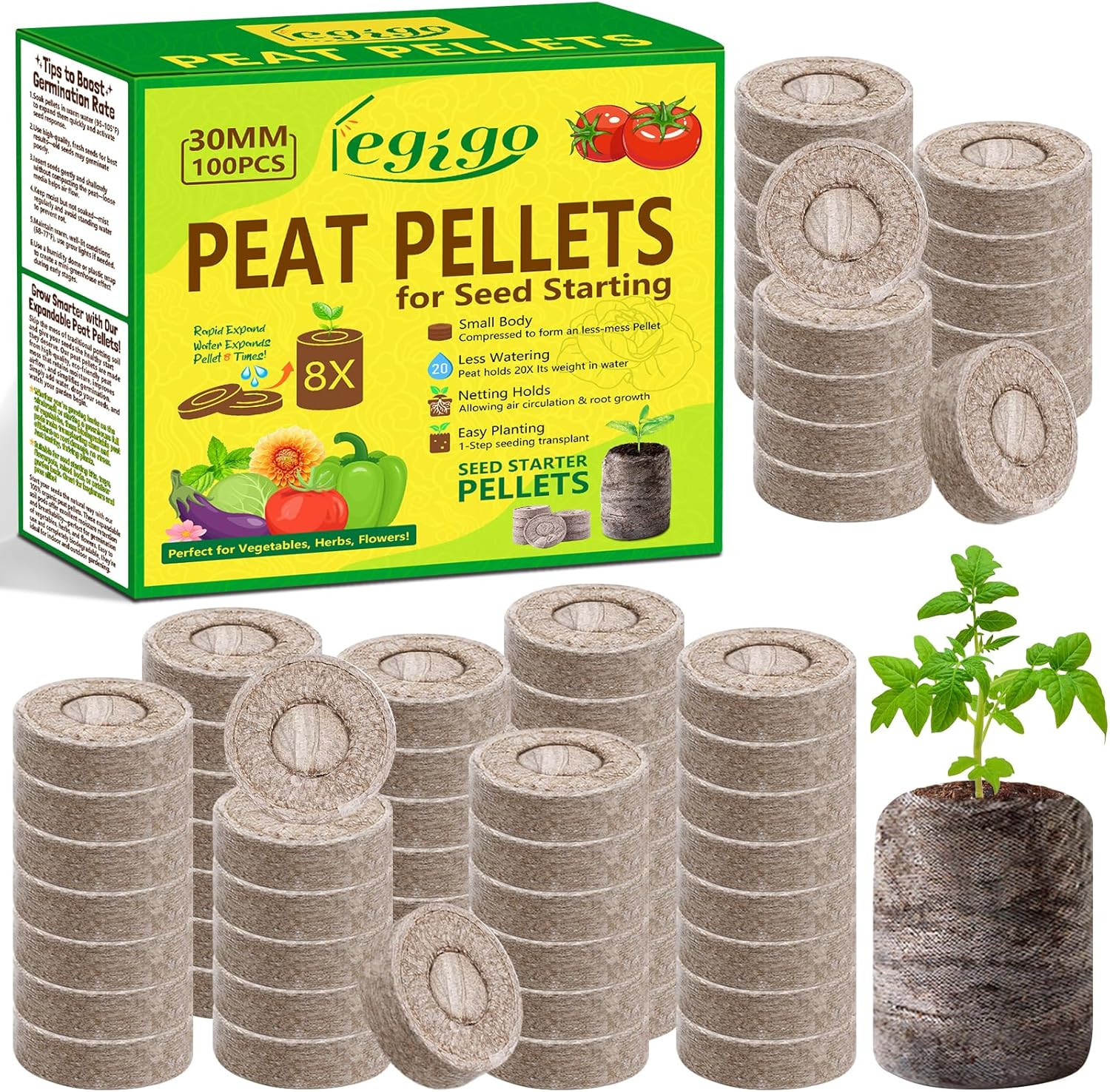 100 Pcs 30Mm Peat Pellets Seed Starter Soil Pods- Seedling Soil Block Peat Pods