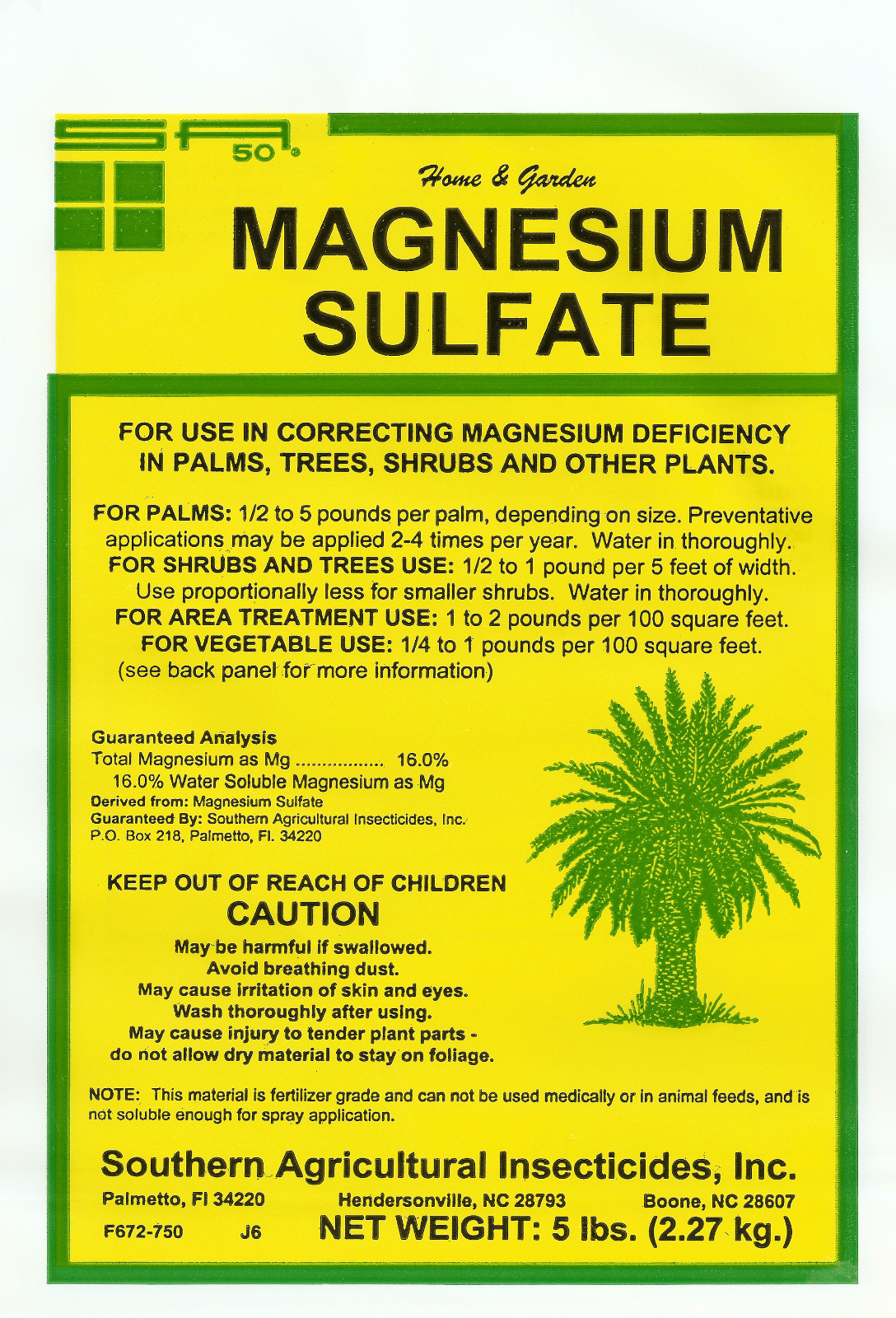 Magnesium Sulfate 5 lb. Stops the Yellowing Southern Ag