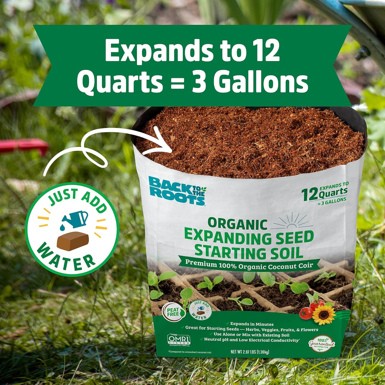 Organic Seed Starting, Compressed Block Expands to 12 Quarts, Made for Herbs, Ve
