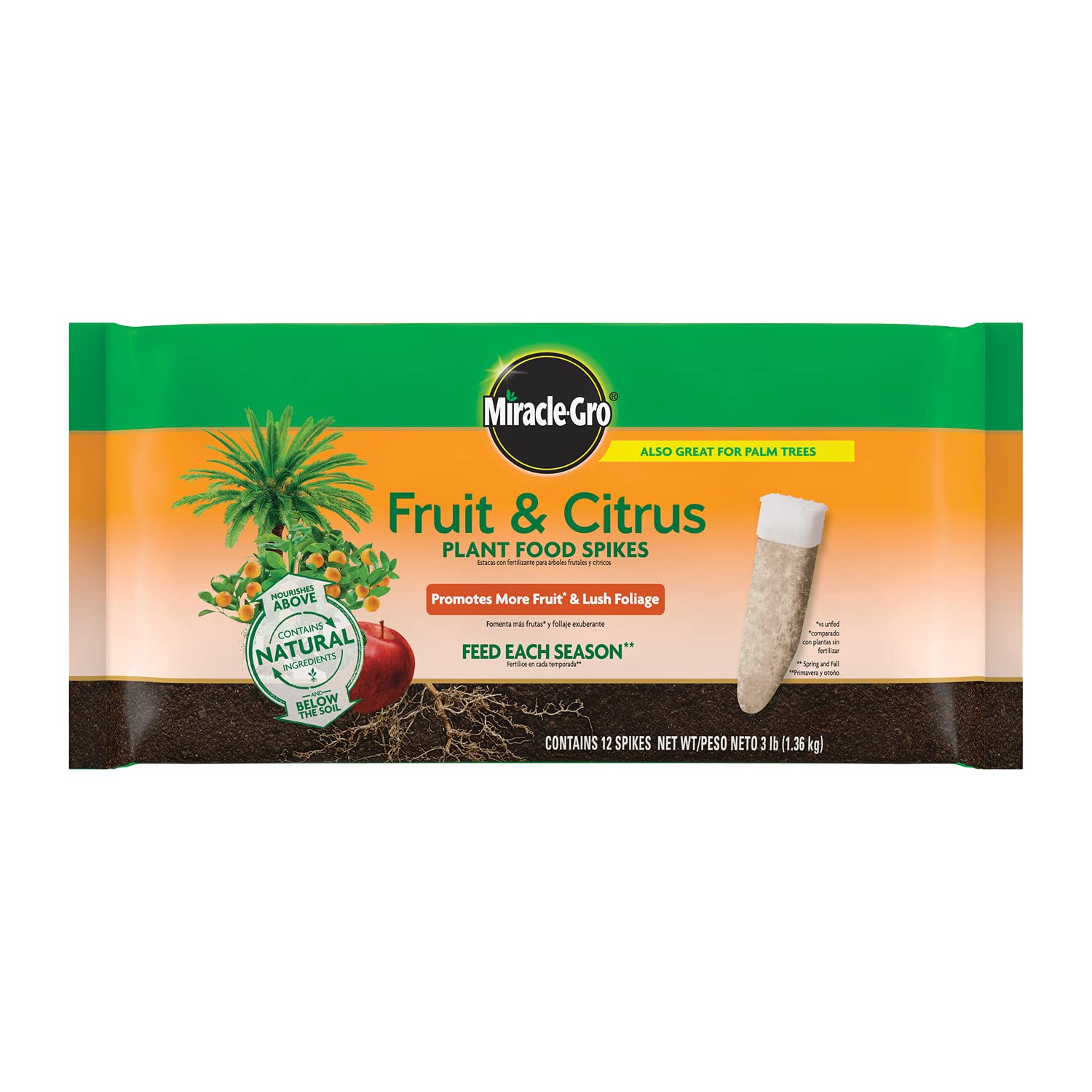 Miracle-Gro Fruit & Citrus Plant Food Spikes, 12 Spikes, 3 Lb. | 10-15-15