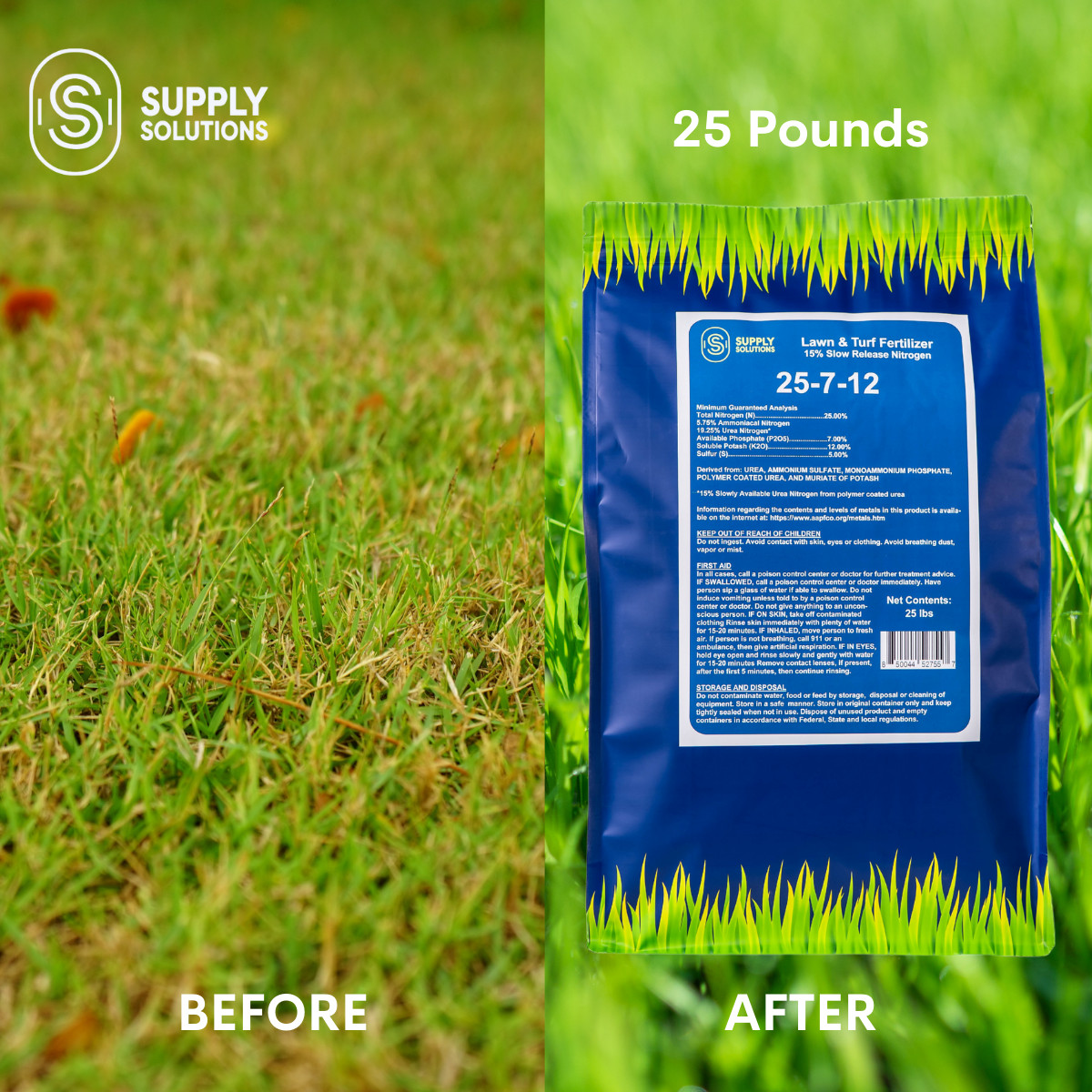 25-7-12 Lawn & Turf Fertilizer – Lawn, Turf and Garden Plants Food – 25 Lbs