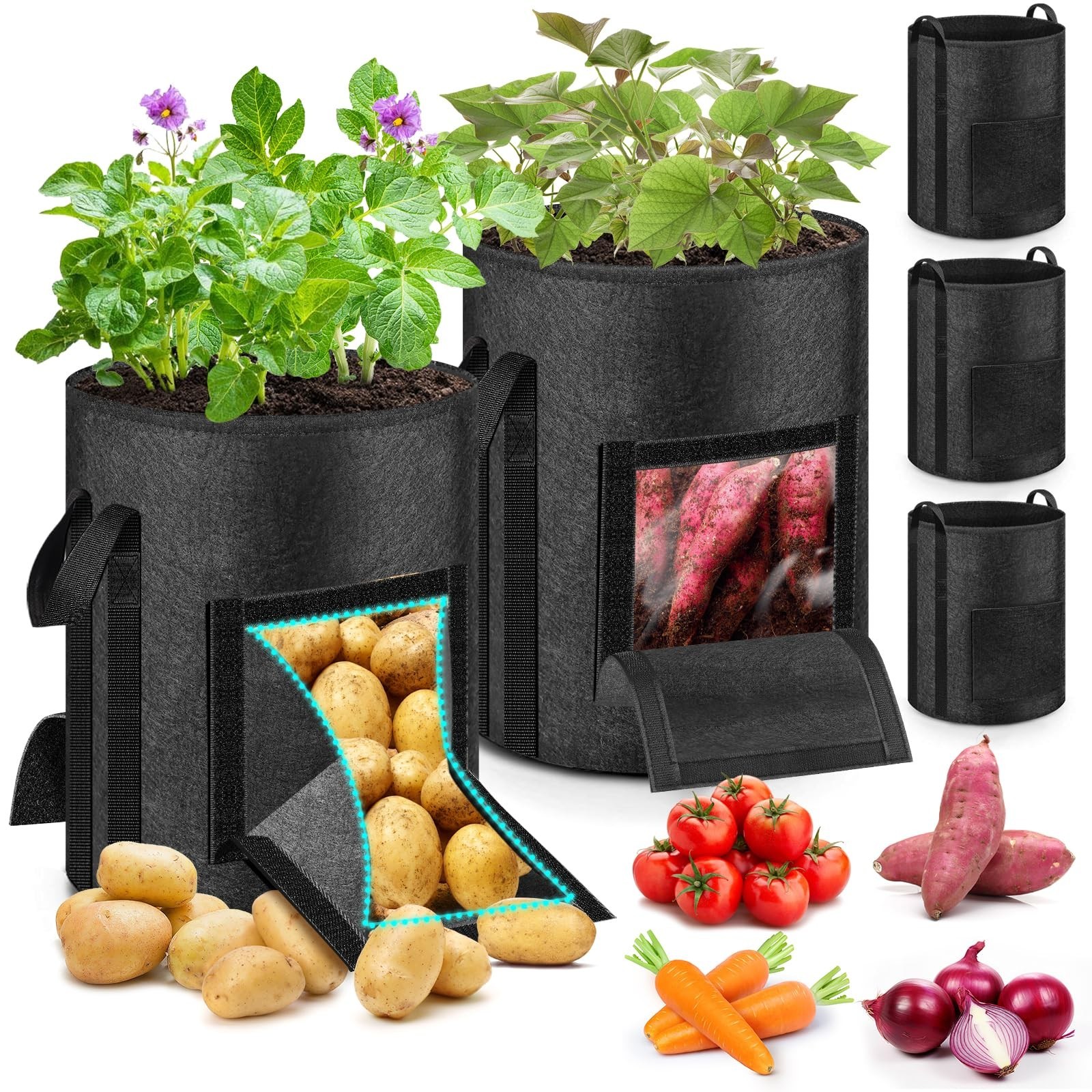 MJZ 5 Pack 10 Gallon Potato Grow Bags with Harvest Observation Windows, 380G …