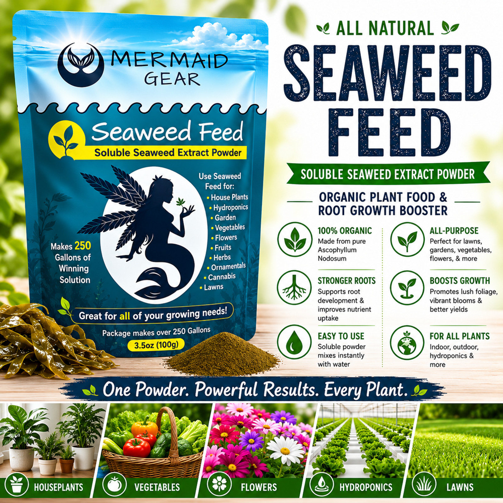 Seaweed Fertilizer 100% Organic Kelp Hydroponic Soil Garden Lawn Flowers Plants
