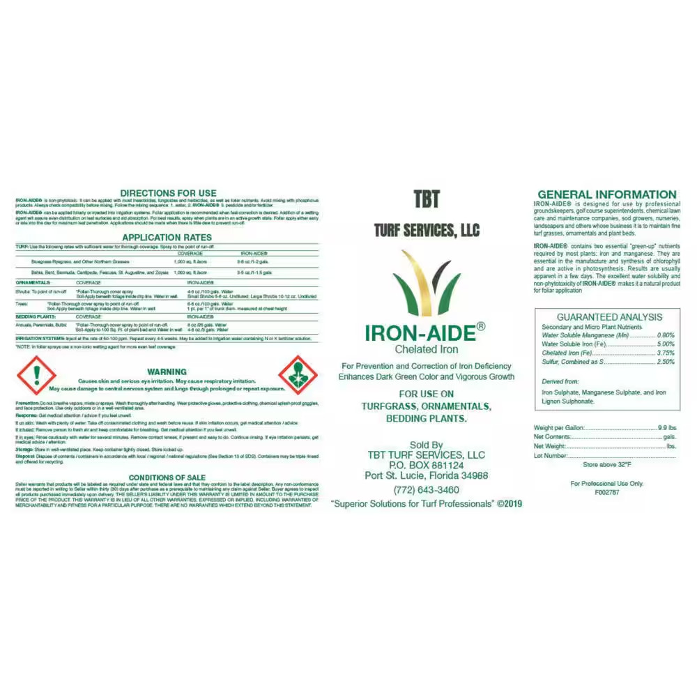 Chelated Iron for Prevention and Correction of a Iron Deficiency in All Turf Gra