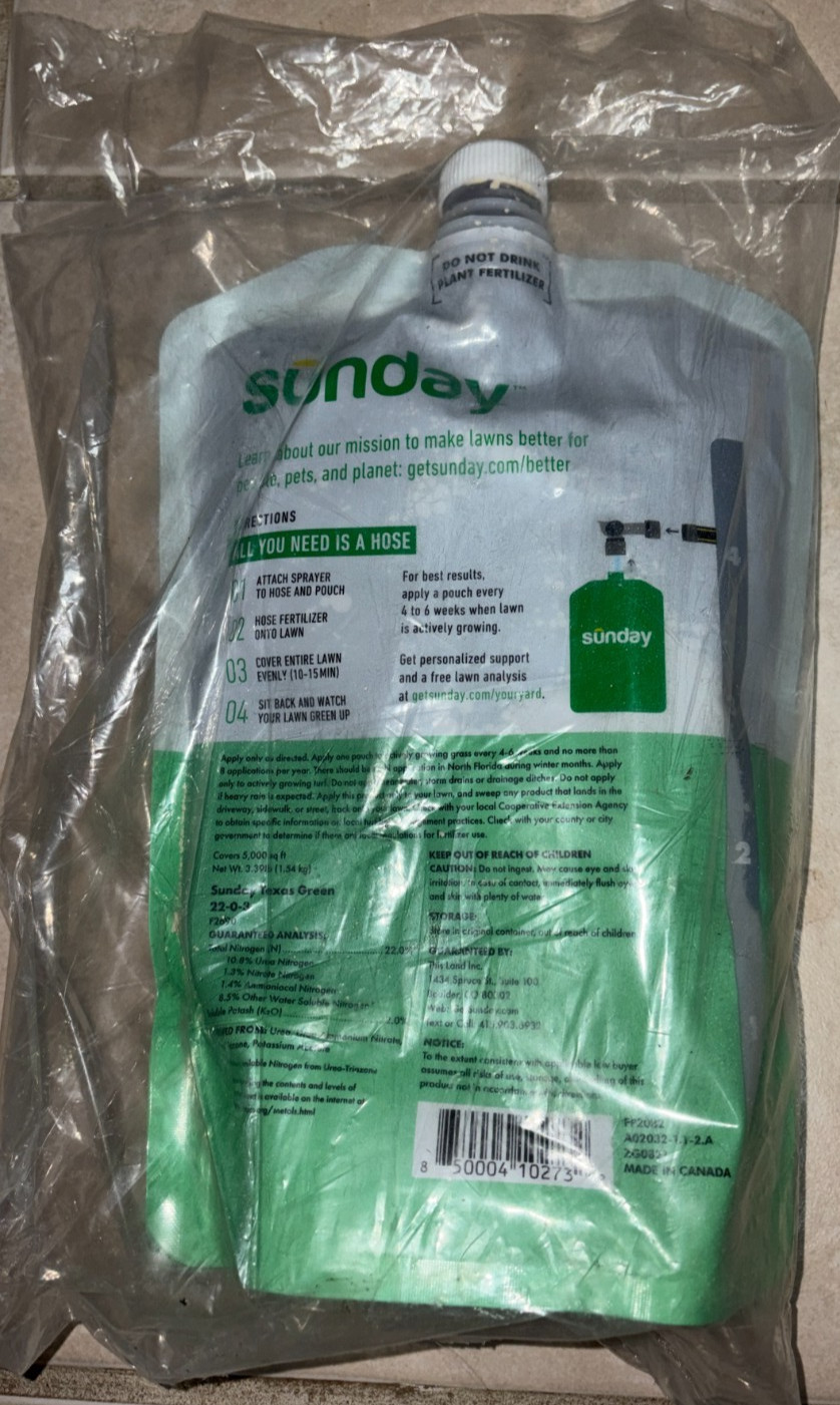 Genuine OEM Sunday Texas Green Fertilizer 42.3 oz Bag Natural Liquid