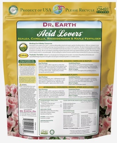 Dr. Earth 703P 4 Lb Acid Lovers Organic Azalea Camellia Rhododendron Fertilizer