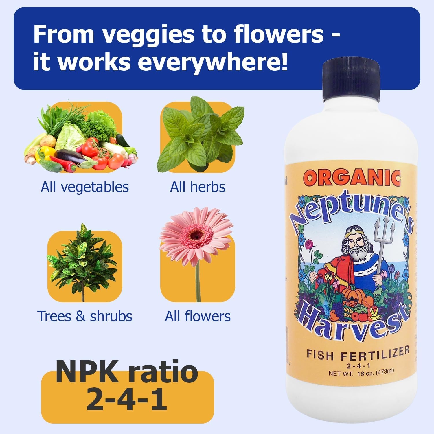 Organic Fish Fertilizer Neptune’s Harvest 2-4-1 Liquid Pint