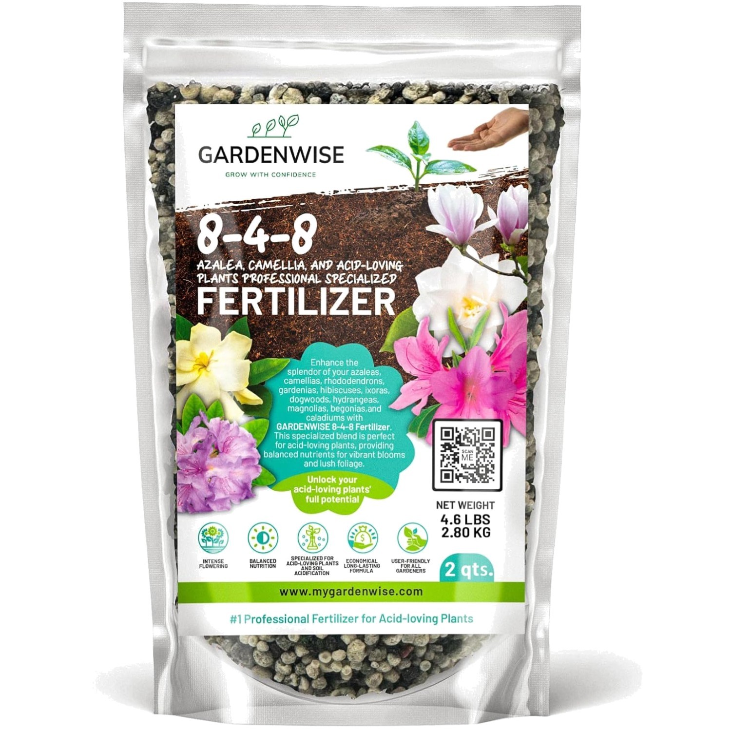 Eco-Friendly 8-4-8 Fertilizer for Thriving Gardenias and Blueberries – 2 Quarts