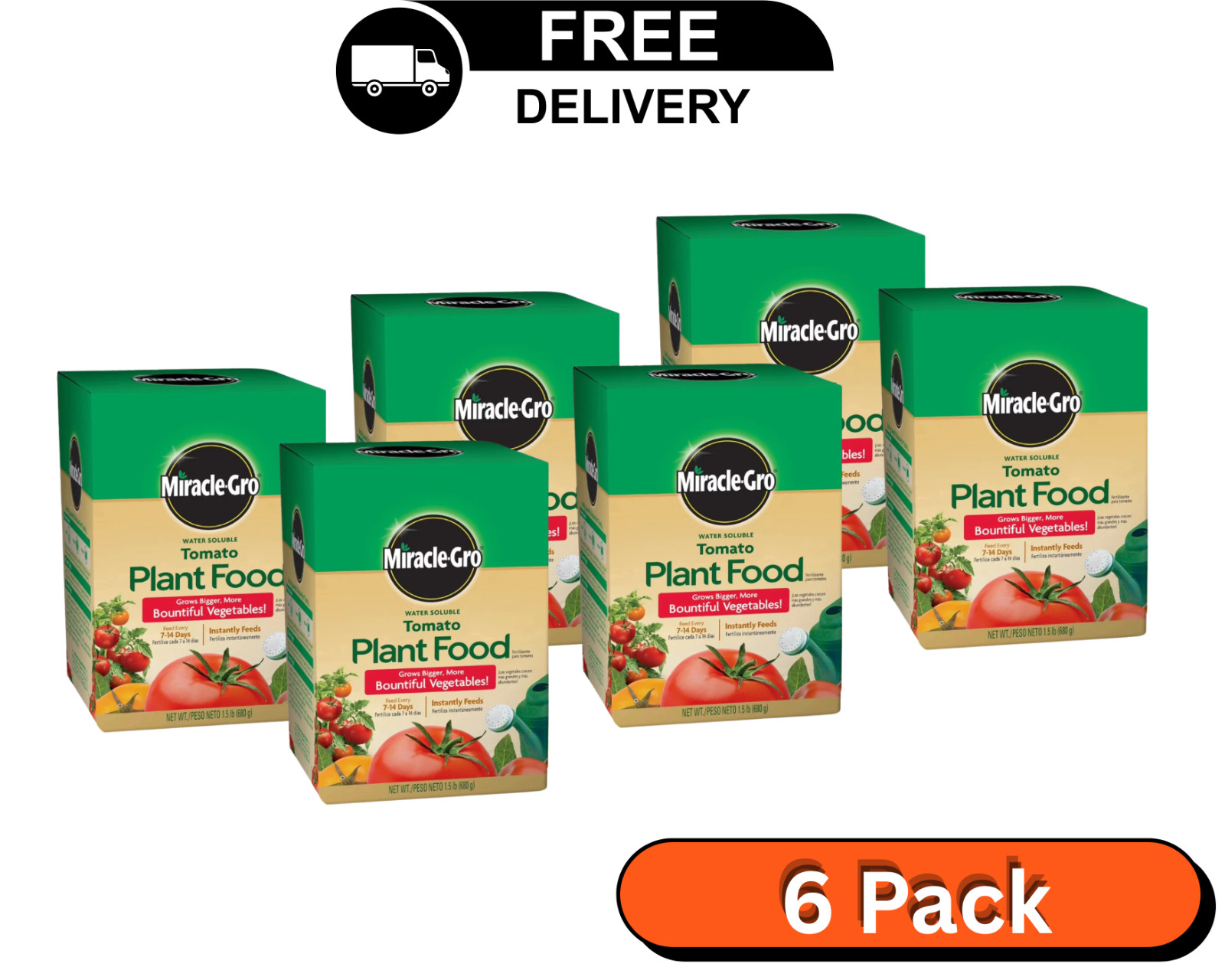 6 Pack -Miracle-Gro Water Soluble Tomato Plant Food, Grow Bigger Organic 1.5 Lbs