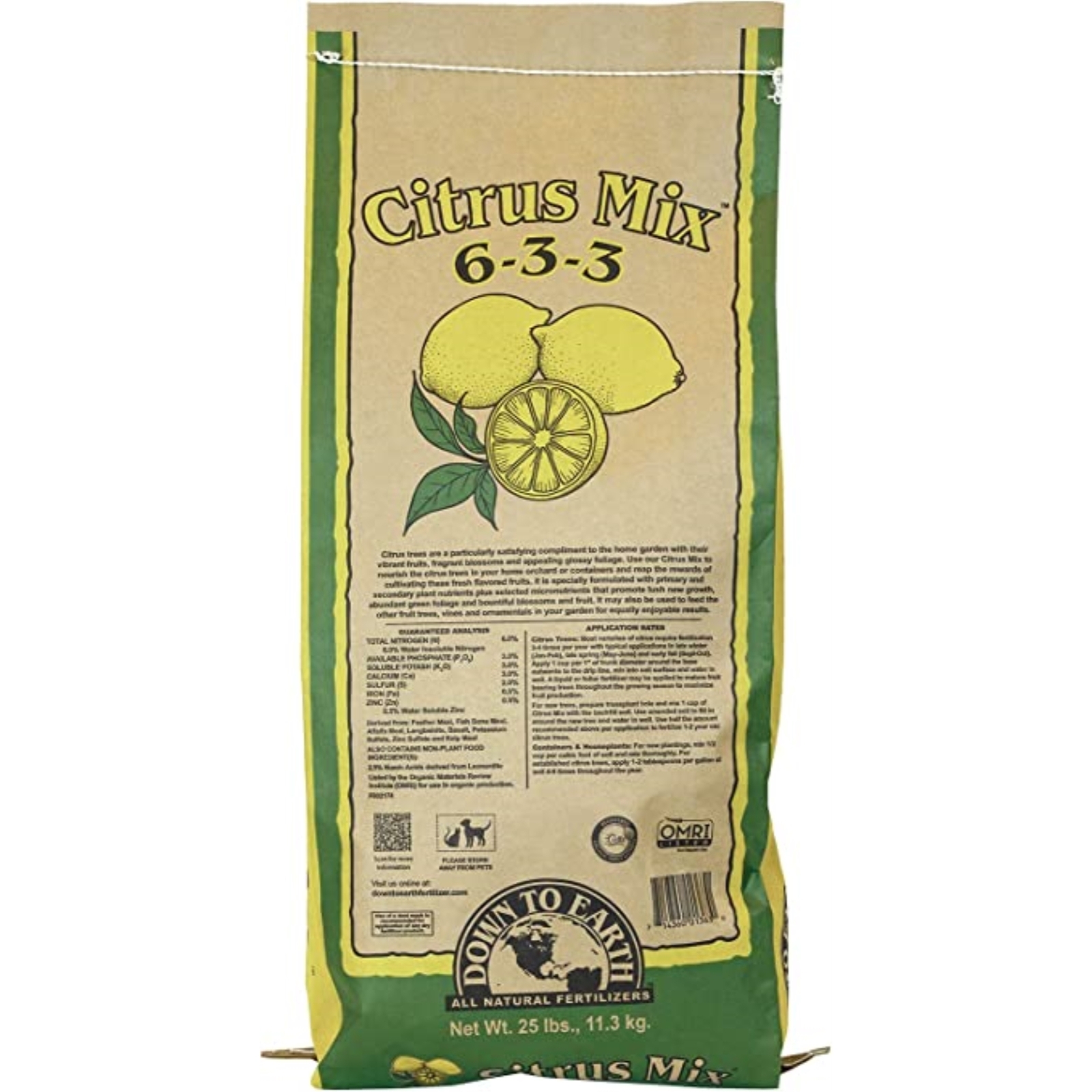 Down To Earth Organic Citrus Fertilizer Mix 6-3-3, 25 lbs.