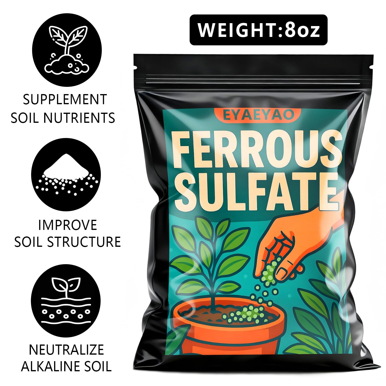 EYAEYAO Ferrous Sulfate Granules 20% Iron, Soil Acidifier for Lawns & 8 oz