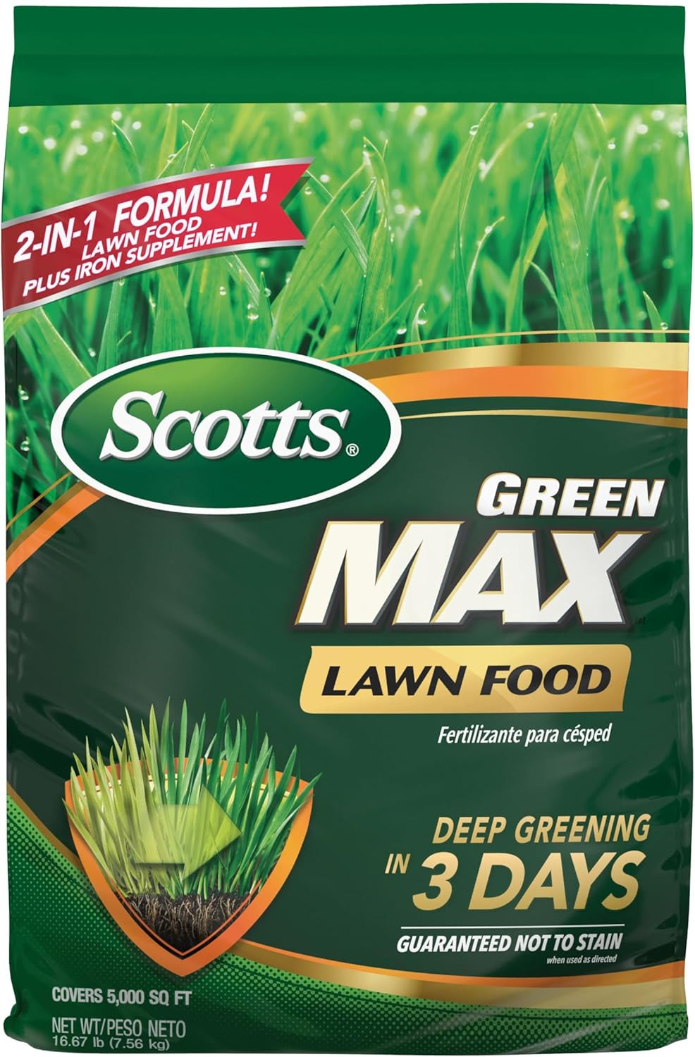 Green Max Lawn Food – Lawn Fertilizer for Grass plus Iron Supplement, 5,000 Sq.
