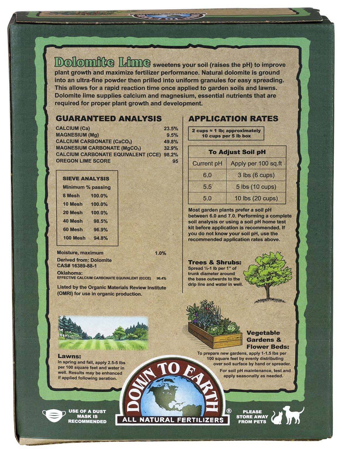 Organic Dolomite Lime, Calcium Magnesium Carbonate for Soil pH, 5 lb