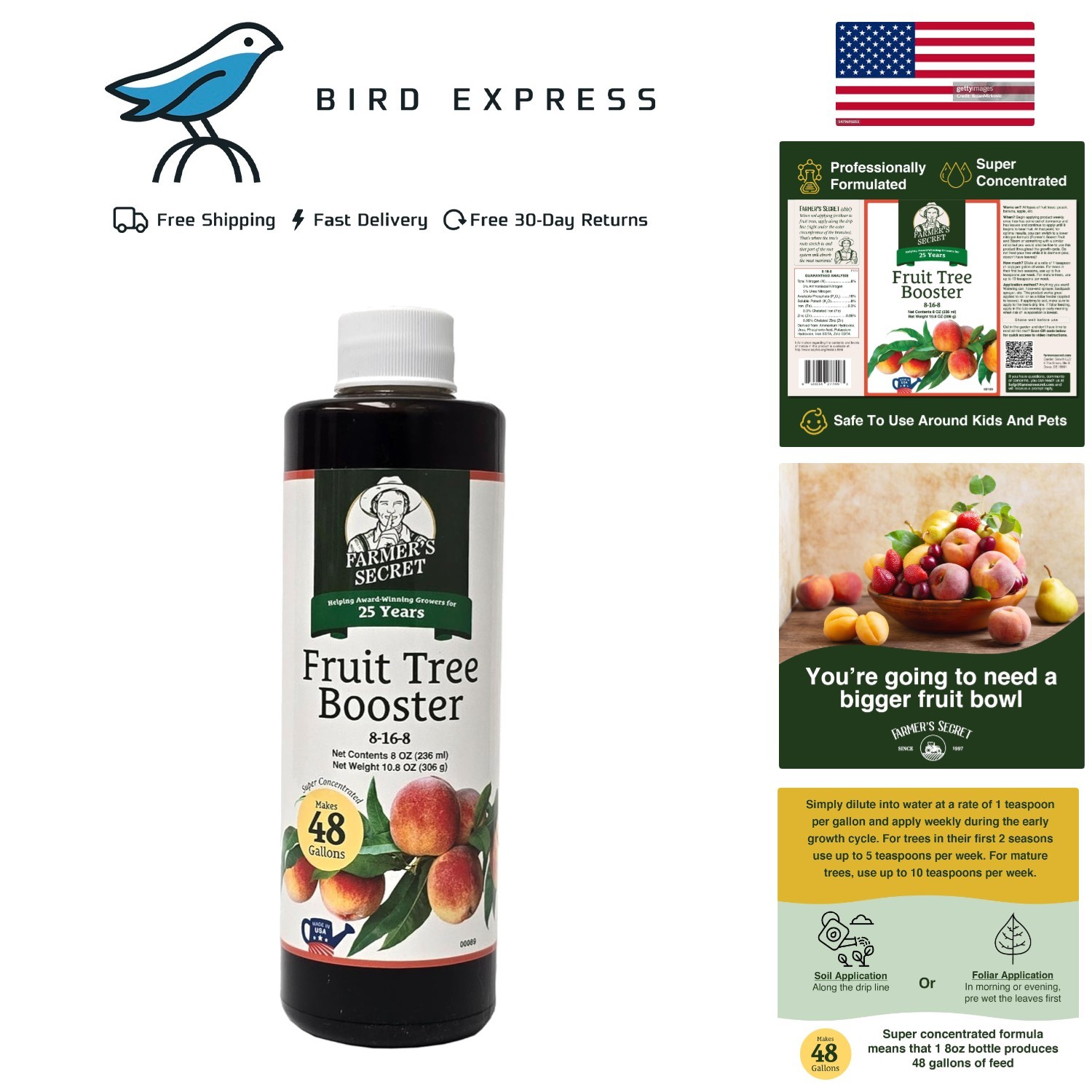 Farmers Secret Fruit Tree Fertilizer Booster 8oz Concentrated Peach Apple Banana