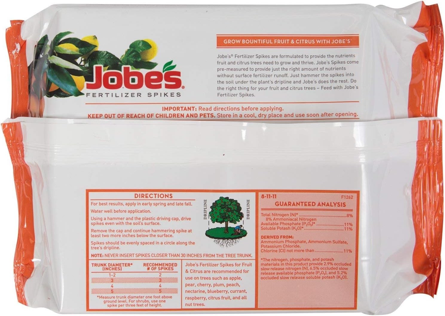 Jobe’s Fruit & Citrus Fertilizer Spikes 8-11-11Time Release Fertilizer for Al…