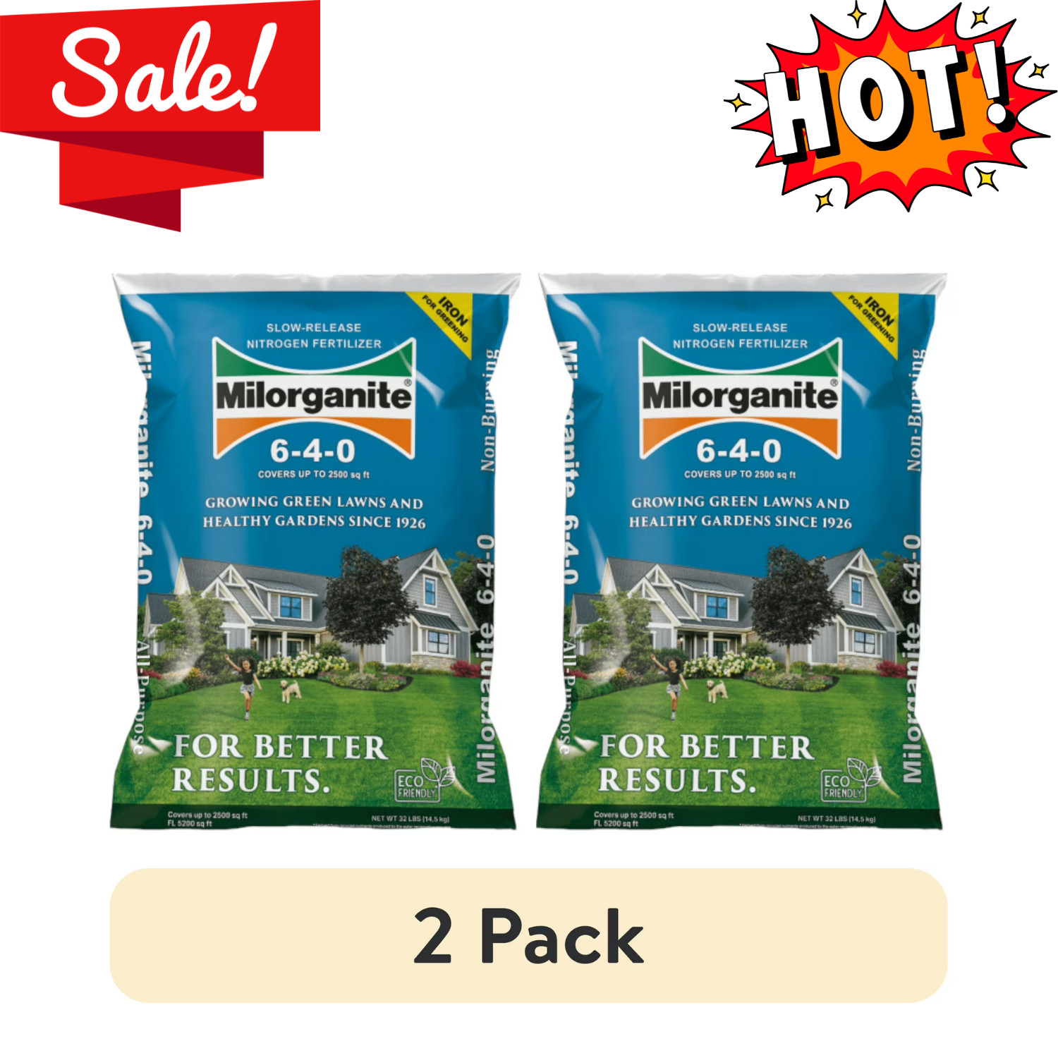 2 Pack Milorganite 32lb Lawn Fertilizer 6 4 0 Long Lasting Lawn Food