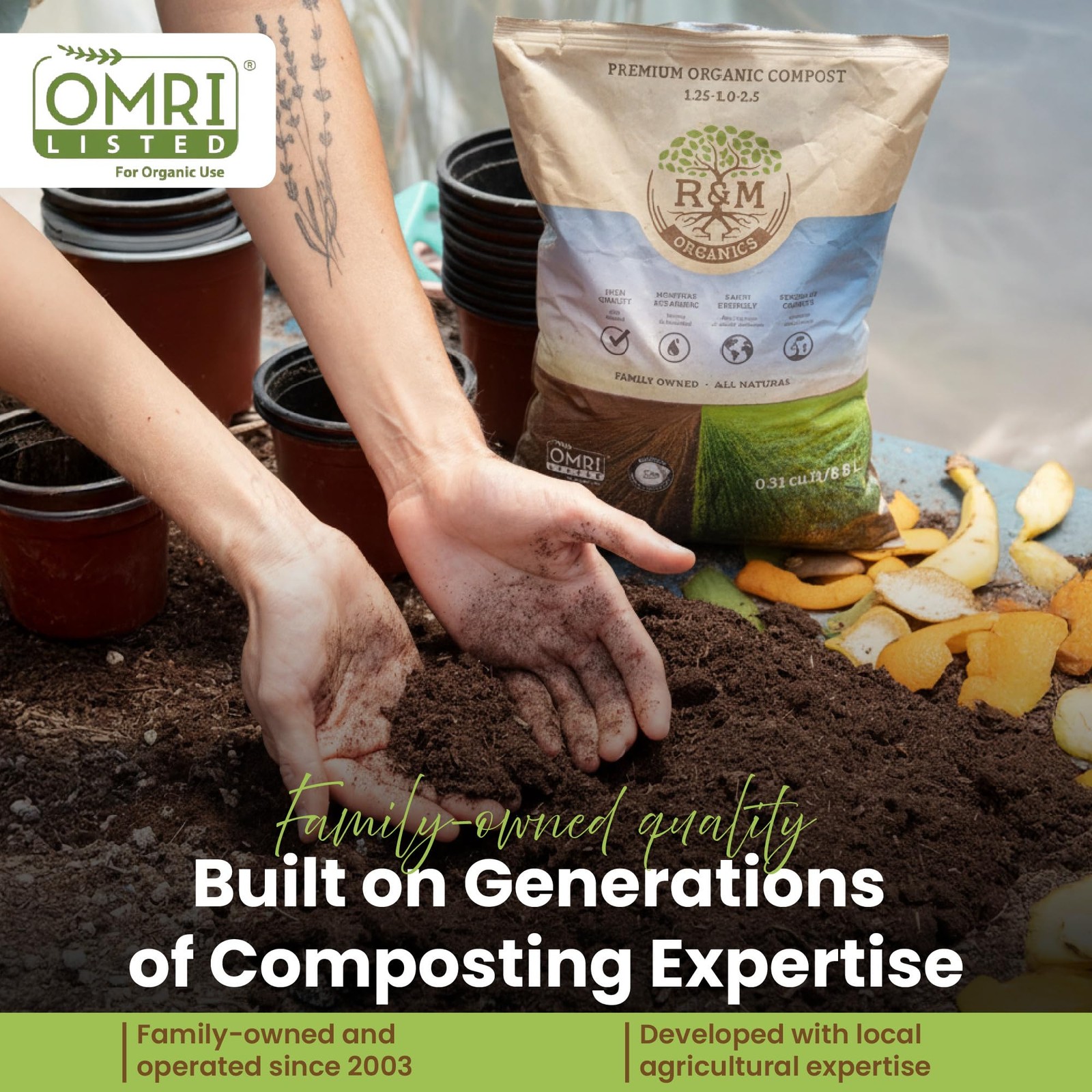 R&M Organics Premium Organic Compost 10 lb Bag for Vegetables, Flowers, Plants